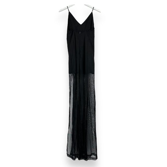 UNIF Black Ultra Lightweight Mesh Overlay High Slit Sleeveless V-Neck Maxi Dress - Picture 2 of 6